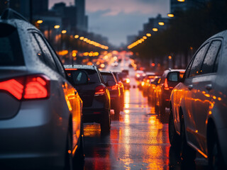 Poster - Night city traffic creates a colorful bokeh light backdrop