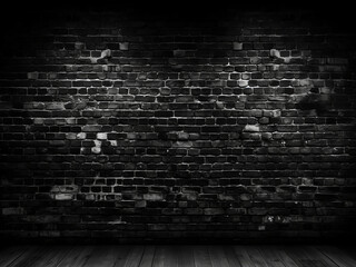 Wall Mural - Aged brick wall with dark gradient border in monochrome