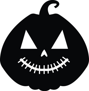 Halloween pumpkins carved face silhouettes icon. Black isolated face patterns on transparent background. Scary and funny face of Halloween pumpkin or ghost. Flat vector
