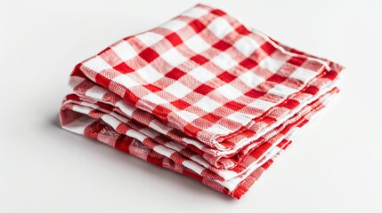 Isolated red checkered napkin front view on a white background, in a rustic chic style