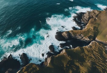 Wall Mural - an aerial shot of the ocean and coastline near some rocks