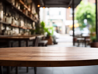 Wall Mural - Showcase your goods on a wooden table with the Sydney Opera House blurred in the background