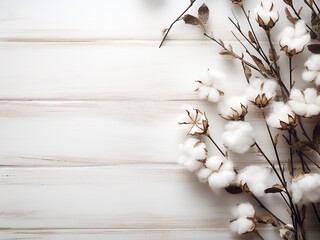 Wall Mural - White wood backdrop highlights dried cotton flower