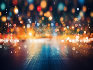 Poster - Nighttime cityscape bathed in twinkling, blurred lights