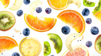 Canvas Print - A colorful fruit salad with oranges, kiwis, and blueberries