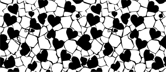 black vector pattern abstract art and decoration heart, seamless nocolor shapes isolated monochrome transparent background, overlay texture, decorative print laser cutting engraving desig