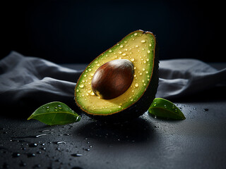 Wall Mural - Avocado half rests on textured slate, evoking rustic keto vibes