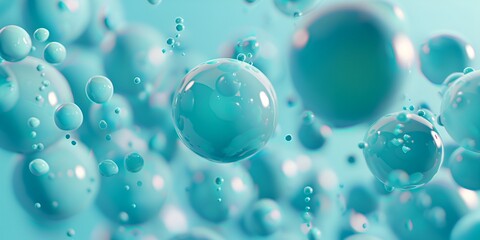 Poster - 3D render of turquoise spheres floating in the air, creating an abstract background with soft shapes and soft edges
