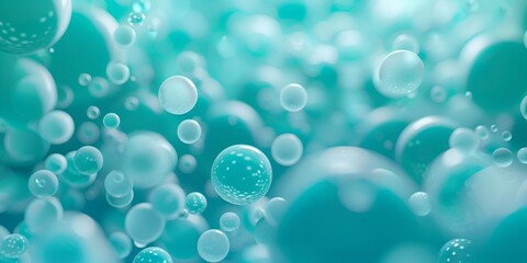 Poster - A sea of turquoise spheres floating in the air, creating an abstract and calming background for product packaging design
