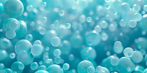 Poster - A sea of turquoise spheres floating in the air, creating an abstract and calming background for product packaging design
