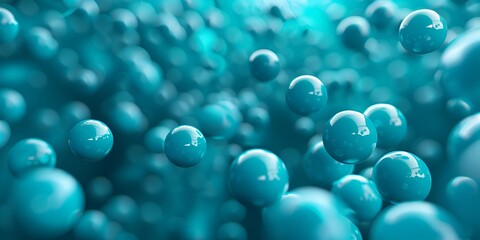 Poster - abstract background with many turquoise spheres floating in the air, 3D rendering, high definition, high resolution in the style of hd 
