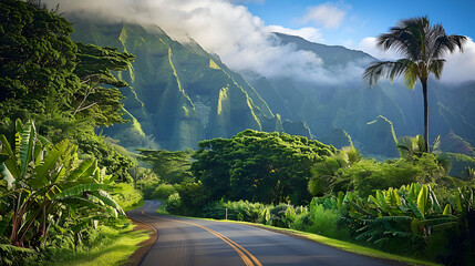 Wall Mural - beautiful road through the nature of kauai, hawaii