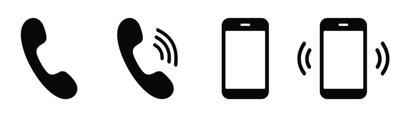 phone call icon set, telephone call sign, contact us. ringing phone simple icon set. smartphone ring