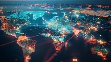 Canvas Print - AI technology enhances global logistics for international delivery, using a world map to manage supply chains and container ship networks for export-import processes