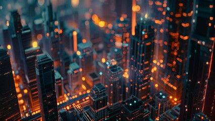 Poster - a cityscape of towering skyscrapers with vibrant lights under the control of a centralized ai system