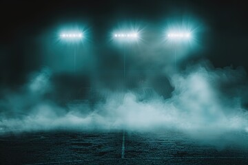 A foggy dark background with stadium lights and smoke