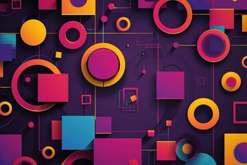 Fototapete - abstract flat vector background with colorful circles and squares on a dark purple