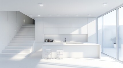 Poster - Minimalist kitchen with white cabinets shines in simplicity and clutter-free brightness.