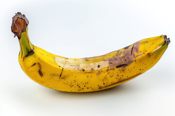 Canvas Print - A ripe banana isolated on a white background, ready to be peeled and enjoyed. Concept of tropical fruit and healthy snacking. Generative Ai.