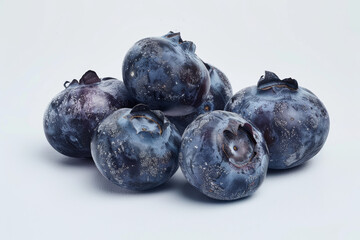 Sticker - A cluster of plump blueberries isolated on a white surface, displaying their rich blue-purple hue and antioxidant-packed goodness.  Generative Ai.