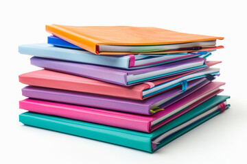 Poster - A stack of colorful notebooks isolated on a white background, extracted from the background, with no background. Concept of organization and productivity. Generative Ai.