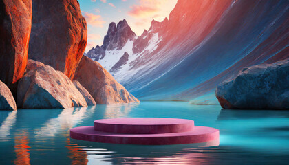 3D render of abstract blue beauty podium with water background, ideal for cosmetic product presentations