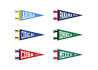 Wall Mural - Vector set sport pennants of countries in North America. Aruba, Panama, Curacao, Dominica, Cuba, Mexico