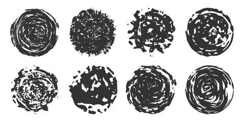 Poster - brush ink drawn circles. round shape blot set. abstract texture blot for design. black and white ill