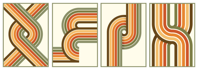 Poster - retro vintage 70s style stripes background poster lines. shapes vector design graphic 1970s retro ba