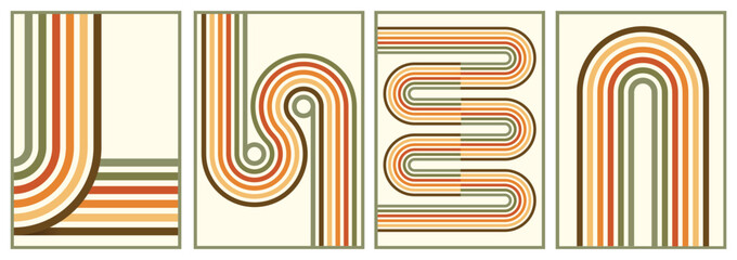 Poster - retro vintage 70s style stripes background poster lines. shapes vector design graphic 1970s retro ba