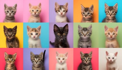 Wall Mural - collage of various kittens on multicolored backgrounds