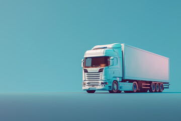 A white semi truck is parked on a blue background