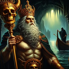 Wall Mural - Hades Greek god of the underworld. Ruler over death and the dead. Brother of Zeus and Poseidon. God of Olympus. Ancient Greek mythology. Charon the ferryman. Generative AI