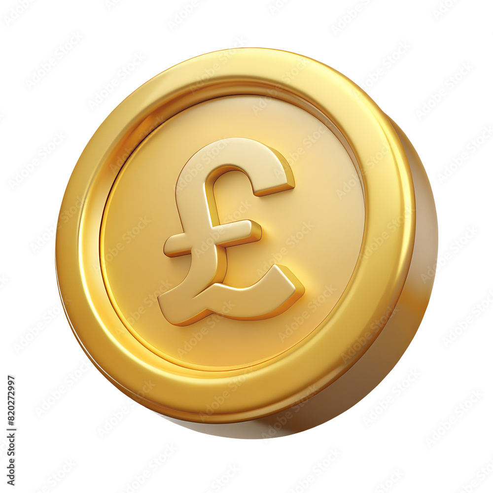 Gold British pound coin, 3d realistic gold coin icon with transparent PNG  background Stock Illustration | Adobe Stock