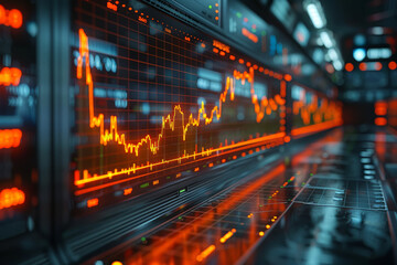 Poster - A line graph showing fluctuations in stock prices, illustrating the volatility of financial markets. Concept of investment risk and market dynamics. Generative Ai.