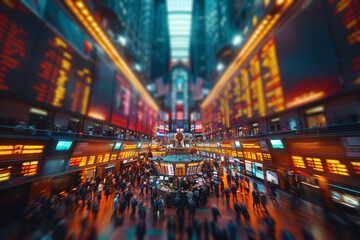 Poster - the hustle and bustle of a stock exchange floor, with traders shouting orders and executing transact