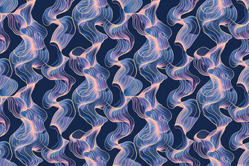 Wall Mural - Abstract wave pattern with flowing lines in blue and pink, seamless design ideal for modern decoration and stylish tile ornaments