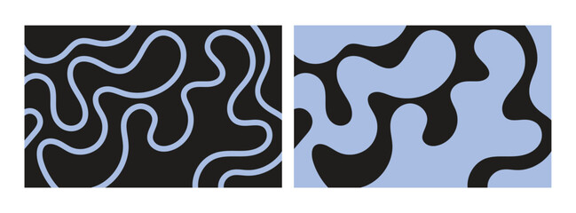 Wall Mural - blue and black background. abstract hand draw liquid poster, background with blob shapes, modern abstract trendy  line curve design for cards, invitation, branding, banner, cover. organic shapes