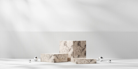 Poster - Abstract white and mable platform podium showcase for product display 3d rendering	
