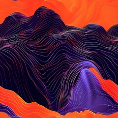 Wall Mural - Vibrant Abstract Orange and Purple Line Art Landscape
