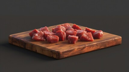 Wall Mural - raw cubed meat on a wooden board realistic