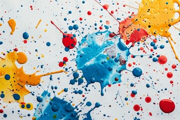 Sticker - A close up of a painting of colorful paint splatters on a white surface