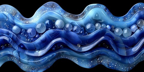 Wall Mural - Abstract Fluid Art with Blue Wavy Patterns and Bubbles - Mesmerizing Liquid Motion Captured in a High-Resolution Image