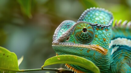 Poster - Green colored chameleon close up