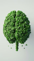 Wall Mural - 3D illustration of brain made of green plants in blank and plain background.