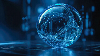 Poster - Abstract blue energy particle sphere glowing electric magical futuristic high-tech space