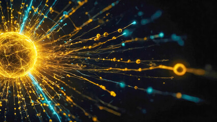 Poster - abstract technology concept. Network connection structure with glowing particles