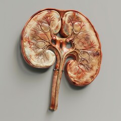 Wall Mural - 3d illustration of healthy kidney in plain background. Copy space for text.