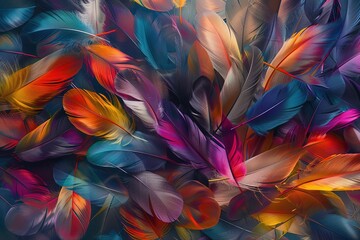 Sticker - Floating abstract feathers in a kaleidoscope of colors