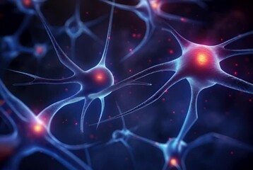 Poster - Detailed neural network concept artwork with glowing nodes and intricate synaptic connections representing brain activity and neuroscience in the human body for medical illustration. Biology concept